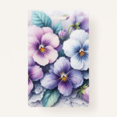 Monogram lace floral pink purple pansies flowers  バッジ (裏面)