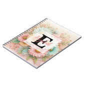 Monogram lace floral pink white blue daisies  ノートブック (左側)