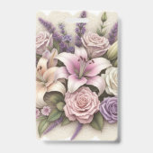 Monogram lace floral purple roses lavender lilies  バッジ (裏面)