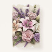 Monogram lace floral purple roses lavender lilies  バッジ (裏面)