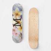 Monogram lace pink and yellow Spring flowers  スケートボード (正面)