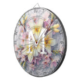 Monogram lace pink and yellow Spring flowers  ダーツボード (正面右)