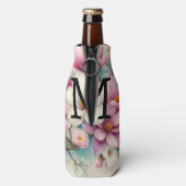 Monogram lace pink purple magnolias flowers ボトルクーラー (ボトル裏面)