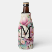 Monogram lace pink purple magnolias flowers ボトルクーラー (ボトル正面)