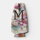 Monogram lace pink purple magnolias flowers ボトルクーラー (裏面)
