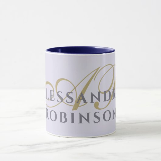 Monogram Lavender Gold Black Minimalist Stylish  マグカップ (中央)