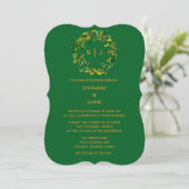 Monogram Leaf Crest Orange Forest Green Wedding 招待状 (スタンド正面)