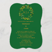 Monogram Leaf Crest Orange Forest Green Wedding 招待状 (正面)