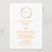 Monogram Leaf Crest Orange White Classy Wedding 招待状 (正面)