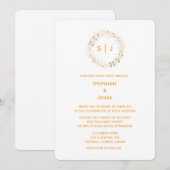 Monogram Leaf Crest Orange White Classy Wedding 招待状 (正面/裏面)