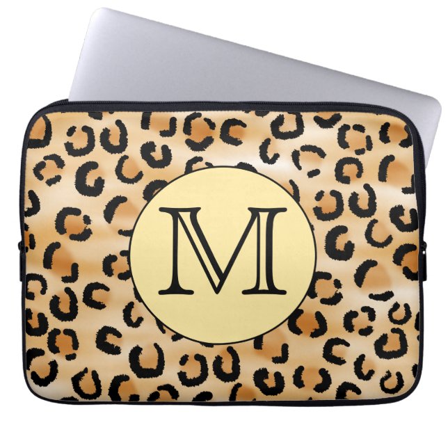 Monogram Leopardパーソナライズされた印刷パターン。 ラップトップスリーブ (正面)