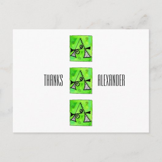 Monogram Letter A Name お洒落 Thank You ポストカード (正面)