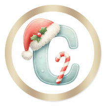 Monogram letter C, Santa hat Christmas  Sticker