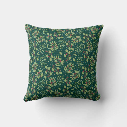 Monogram Letter Christmas Greenery Throw Pillow クッション (裏面)