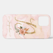 Monogram Letter D金ゴールドスクリプト水彩フローラ Case-Mate iPhoneケース (裏面 (横))