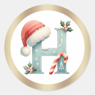 Monogram letter H, Santa hat Christmas  Sticker ラウンドシール