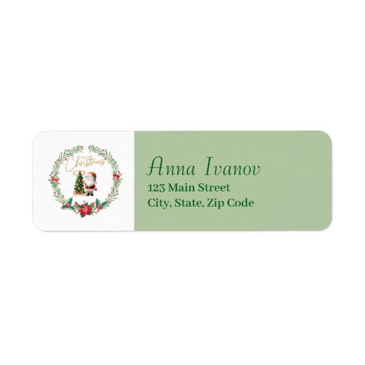 Monogram Letter I Christmasリースw/サンタクロース ラベル (正面)