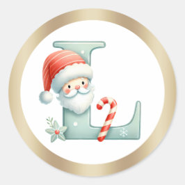 Monogram letter L, Santa hat Christmas  Sticker ラウンドシール