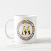 Monogram Letter M on Rose Gold Glitter Background コーヒーマグカップ (左)