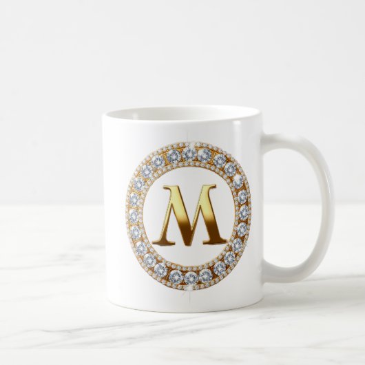 Monogram Letter M on Rose Gold Glitter Background コーヒーマグカップ (右)