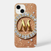 Monogram Letter M Rose Gold ✨ Glitter Luxe Chic iPhoneケース (裏面)