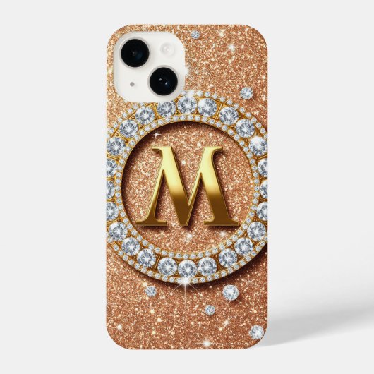 Monogram Letter M Rose Gold ✨ Glitter Luxe Chic iPhoneケース (裏面)