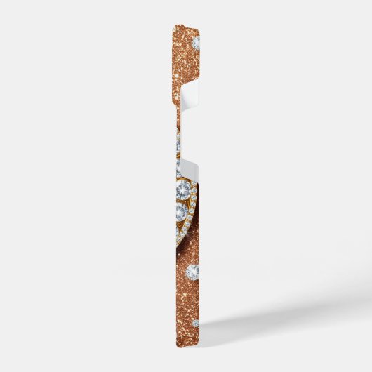 Monogram Letter M Rose Gold ✨ Glitter Luxe Chic iPhoneケース (左側面)