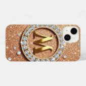 Monogram Letter M Rose Gold ✨ Glitter Luxe Chic iPhoneケース (裏面横)