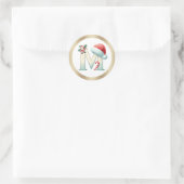 Monogram letter M, Santa hat Christmas Sticker ラウンドシール (バッグ)