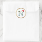 Monogram letter N, Santa hat Christmas Sticker ラウンドシール (バッグ)