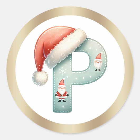 Monogram letter N, Santa hat Christmas Sticker ラウンドシール (正面)