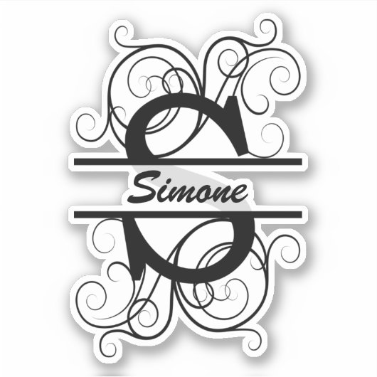 Monogram letter with swirls ; space for your name シール (正面)