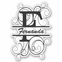 Monogram letter with swirls ; space for your name シール