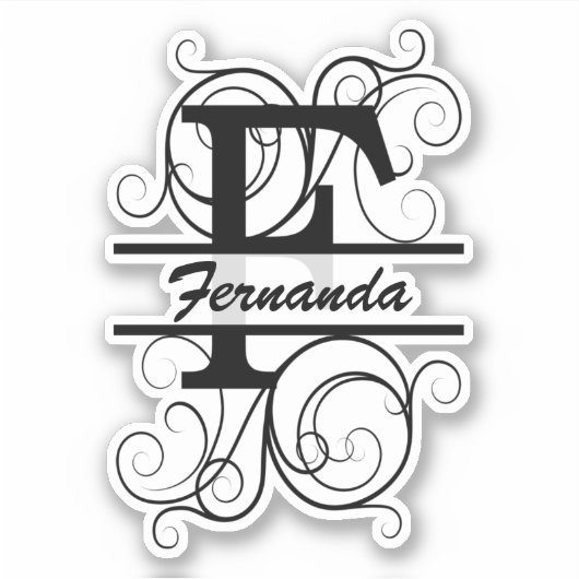 Monogram letter with swirls ; space for your name シール (正面)