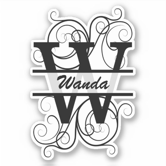 Monogram letter with swirls ; space for your name シール (正面)