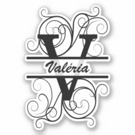 Monogram letter with swirls ; space for your name シール