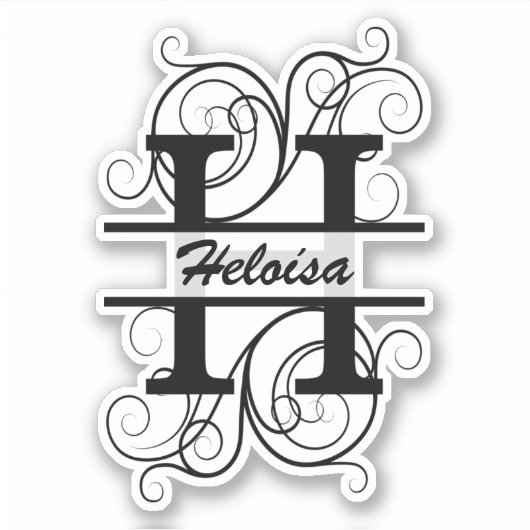 Monogram letter with swirls ; space for your name シール (正面)