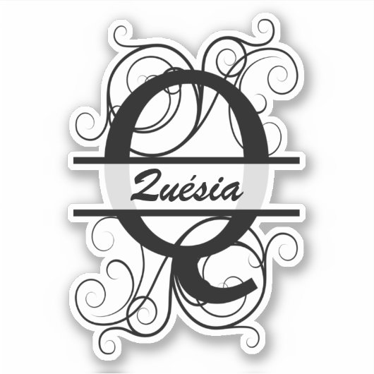 Monogram letter with swirls ; space for your name シール (正面)