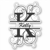 Monogram letter with swirls ; space for your name シール (正面)