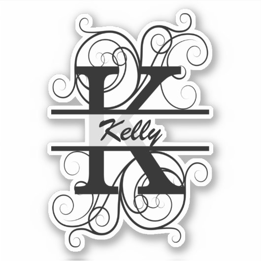 Monogram letter with swirls ; space for your name シール (正面)