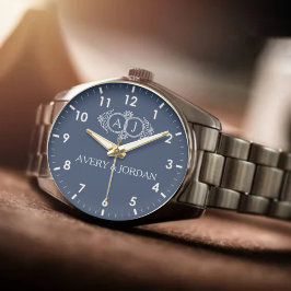 Monogram letters Elegant  typography Navy Blue 腕時計