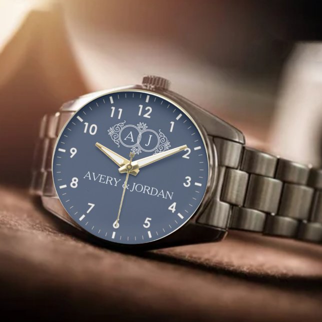 Monogram letters Elegant  typography Navy Blue 腕時計 (クリエイターアップロード済み)