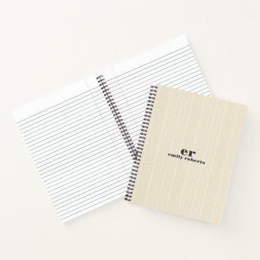 Monogram Light Beige Burlap Gray Typography ノートブック (内部)