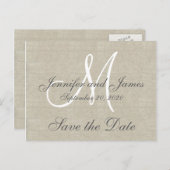 Monogram Linen日付の保存 案内ポストカード (正面/裏面)