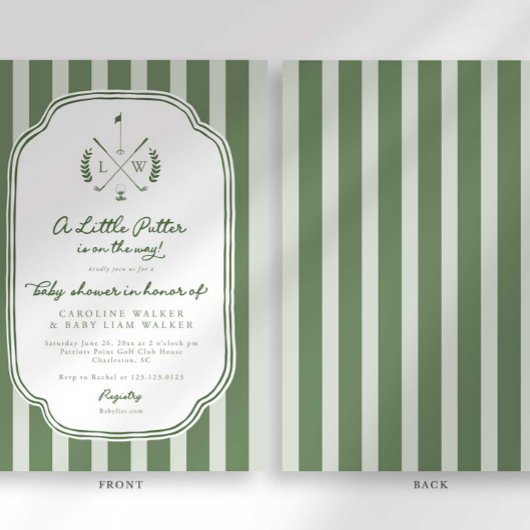 Monogram Little Putter on Way Golf Baby Shower 招待状