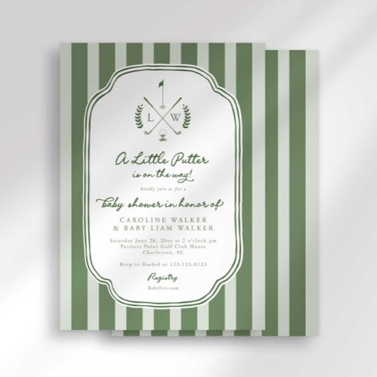 Monogram Little Putter on Way Golf Baby Shower 招待状