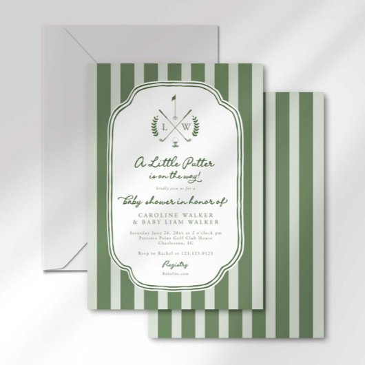 Monogram Little Putter on Way Golf Baby Shower 招待状