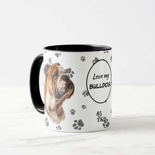 Monogram Love My Bulldog Pawprint Pattern マグカップ (正面左)
