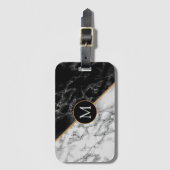 Monogram Luggage Tag Black White Marble Stone ラゲッジタグ (正面縦)