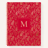 Monogram Luxury Red Gold Leaf Pattern Festive ノートブック (正面)